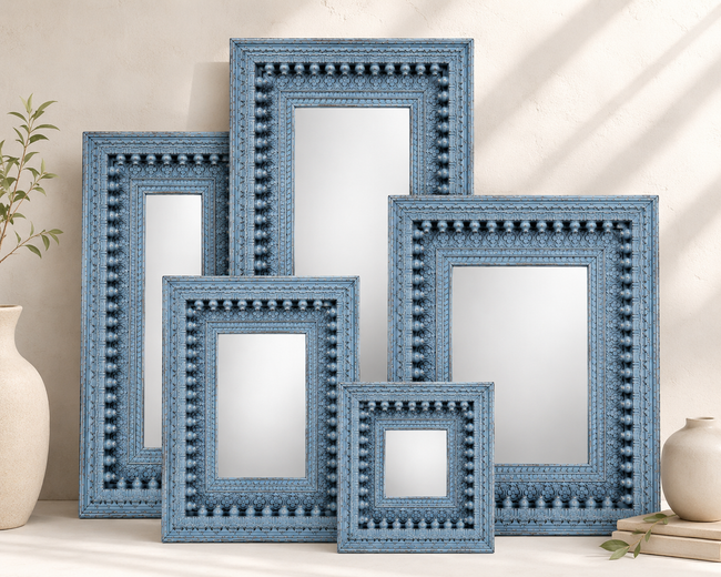 Dvitya Handcrafted Wooden Mirror Frame in Distressed Finish