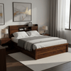 Decky Sheesham Wood Bed with Built-in Headboard Storage Shelf