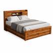 Decky Sheesham Wood Bed with Built-in Headboard Storage Shelf