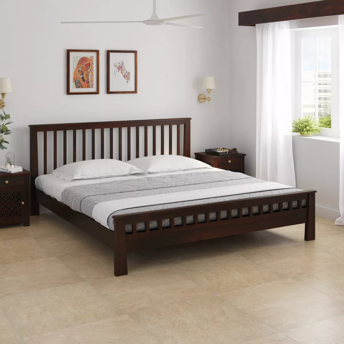 Dema Sheesham Wood Traditional Slatted Headboard Bed