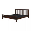 Wooden bed frame with slatted design on a white background