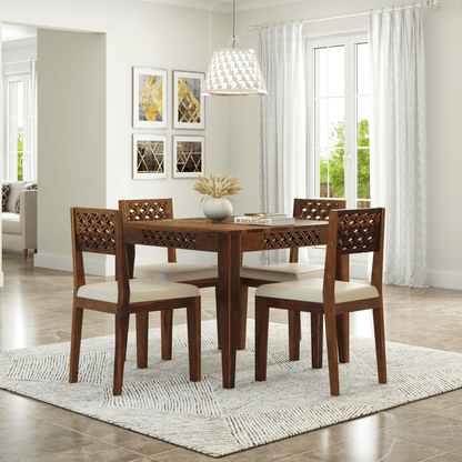 Disa Sheesham Modern Hand-Carved 4 Seater Dining Set