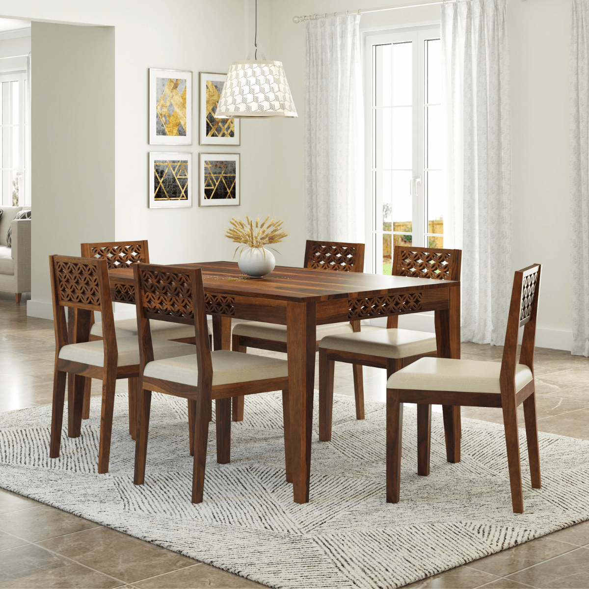 Disa Sheesham Modern Hand-Carved 4 Seater Dining Set