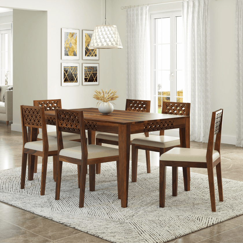 Disa Sheesham Modern Hand-Carved Dining Table Set for 4 - Induscraft
