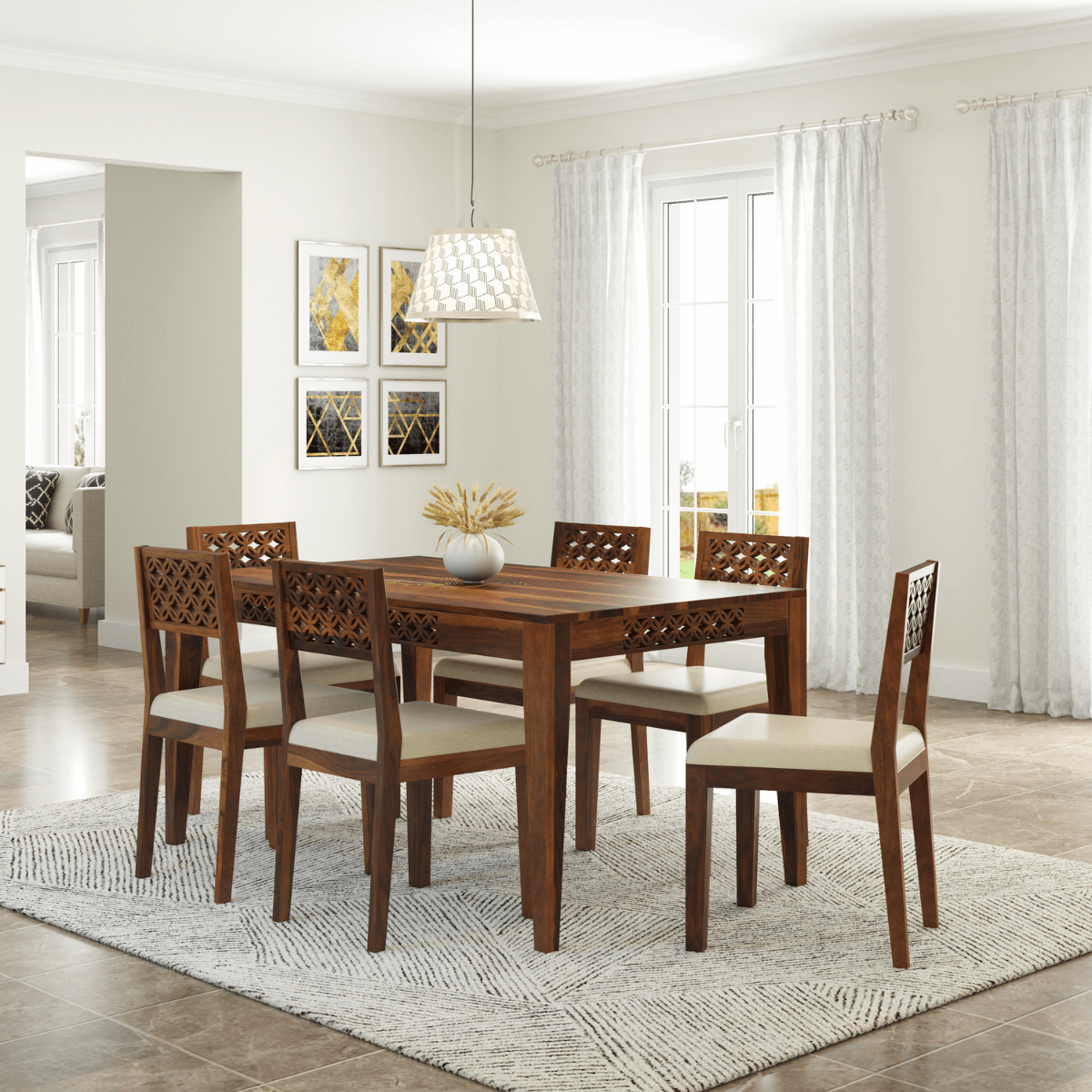 Disa Sheesham Modern Hand-Carved 4 Seater Dining Set