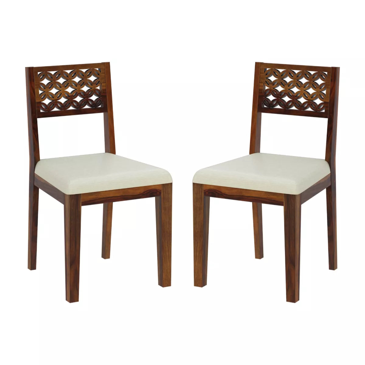 Disa Sheesham Wood Carved Back Upholstered Seat Dining Chair (Set of 2)