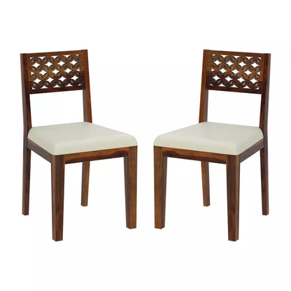 Disa Sheesham Wood Carved Back Upholstered Seat Dining Chair (Set of 2)