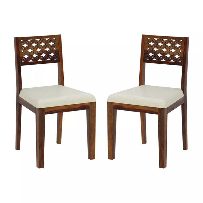 Disa Sheesham Carved Back Upholstered Seat Dining Chair (Set of 2)