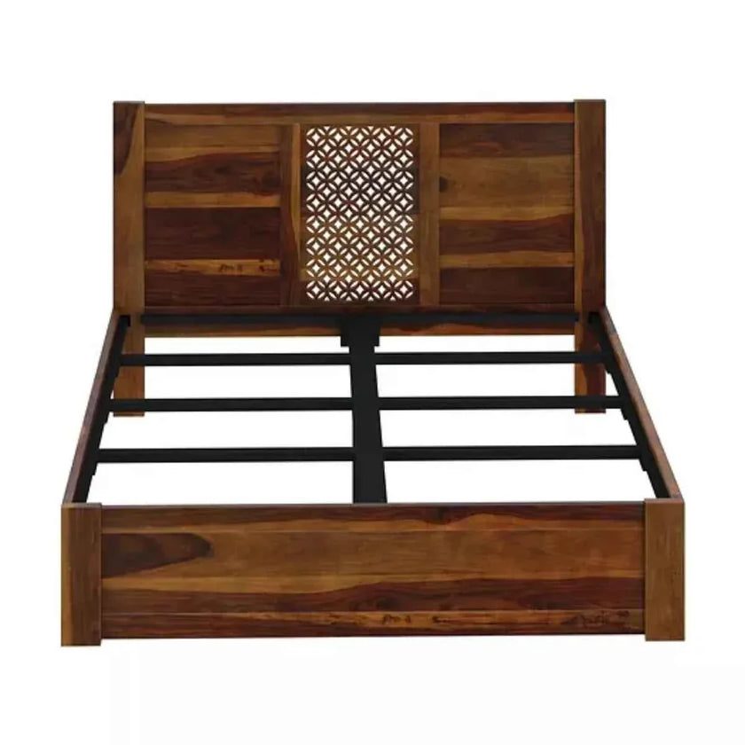 Disa Solid Sheesham Handcrafted Modern Carved Wooden Bed