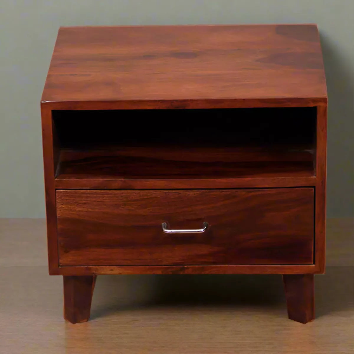Easter Sheesham Wood Modern One Drawer Bedside Table with Open Shelf