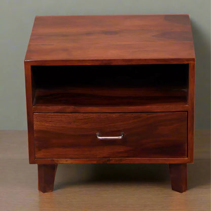 Easter Sheesham Wood Modern One Drawer Bedside Table with Open Shelf