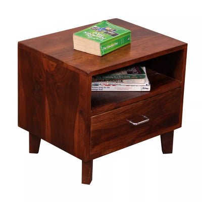 Easter Sheesham Wood Modern One Drawer Bedside Table with Open Shelf