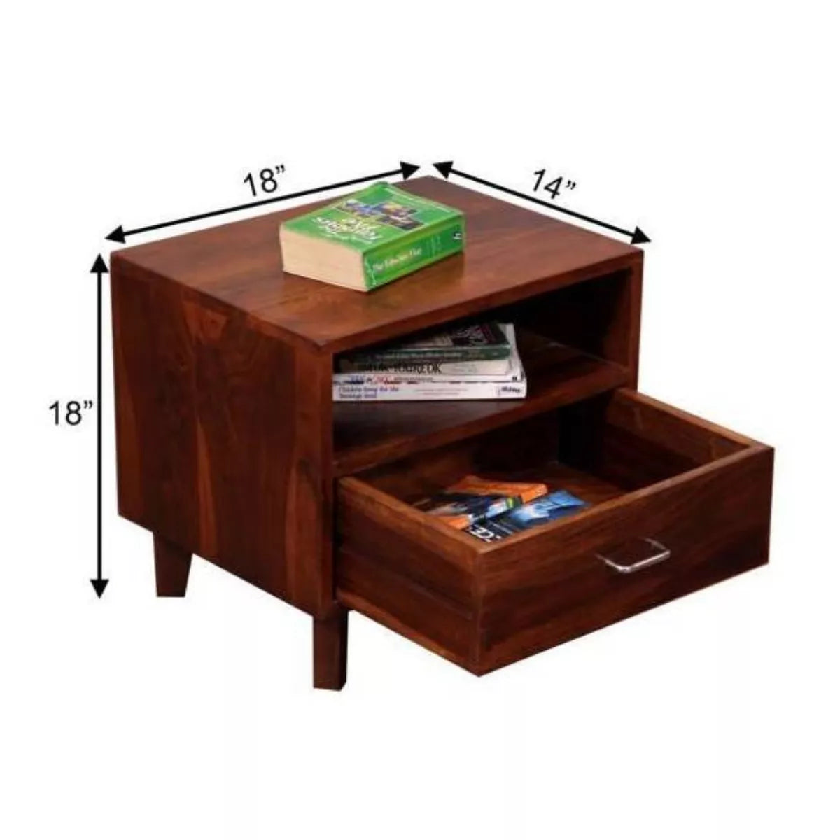 Easter Sheesham Wood Modern One Drawer Bedside Table with Open Shelf