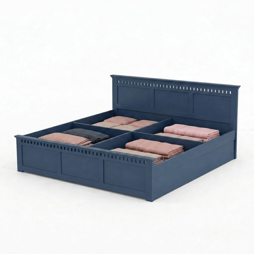 Ethina Indigo Blue Solid Mango Wood Bed with Headboard