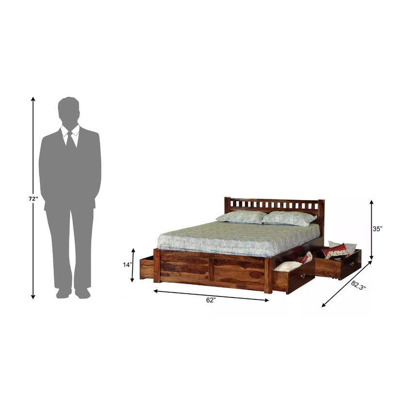 Ethina Classic Sheesham Wood Bed with Open-Square Cutout Accents headboard - Induscraft