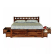 Wooden bed with storage drawers on a white background