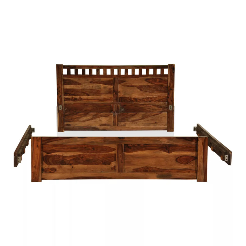 Ethina Classic Sheesham Wood Bed with Open-Square Cutout Accents headboard - Induscraft