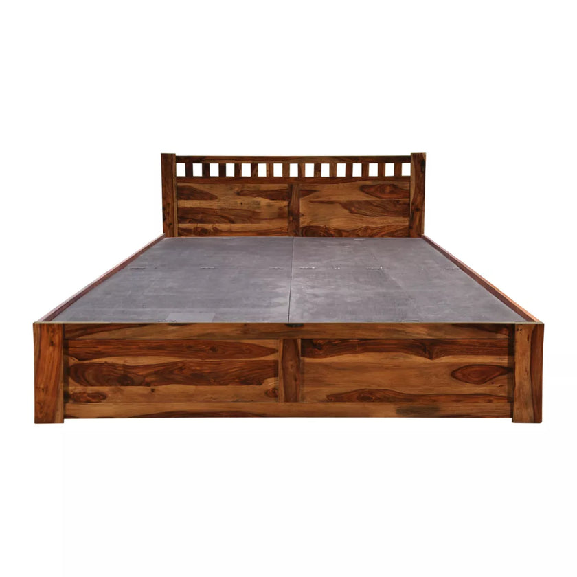 Ethina Classic Sheesham Wood Bed with Open-Square Cutout Accents headboard - Induscraft