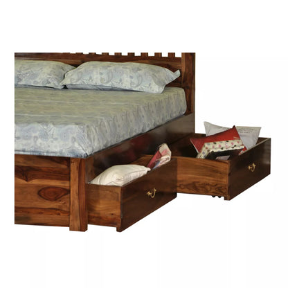 Ethina Classic Sheesham Wood Bed with Open-Square Cutout Accents headboard