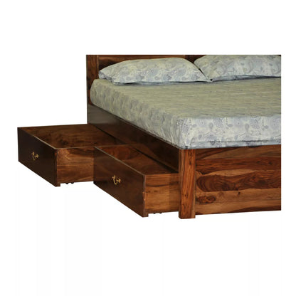 Ethina Classic Sheesham Wood Bed with Open-Square Cutout Accents headboard