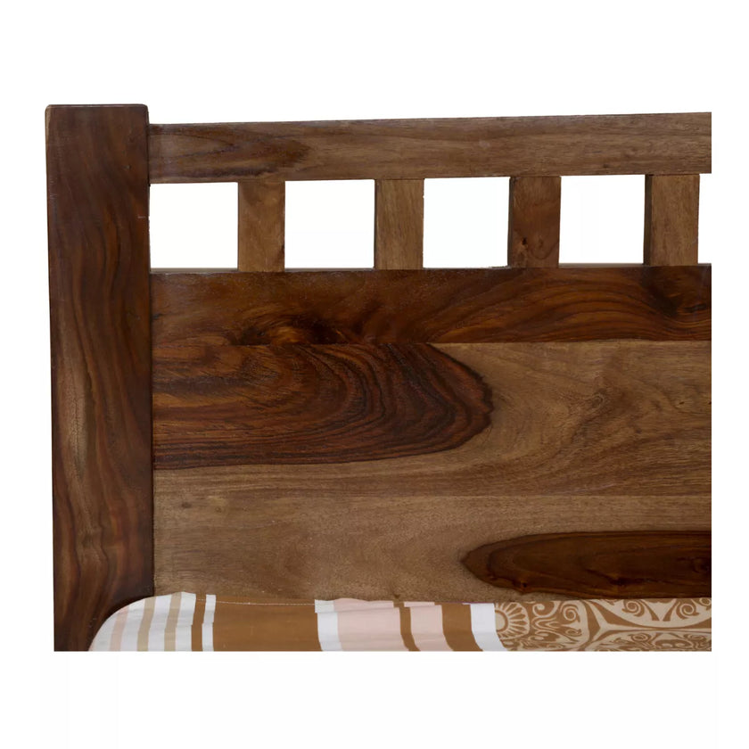 Ethina Classic Sheesham Wood Bed with Open-Square Cutout Accents headboard - Induscraft
