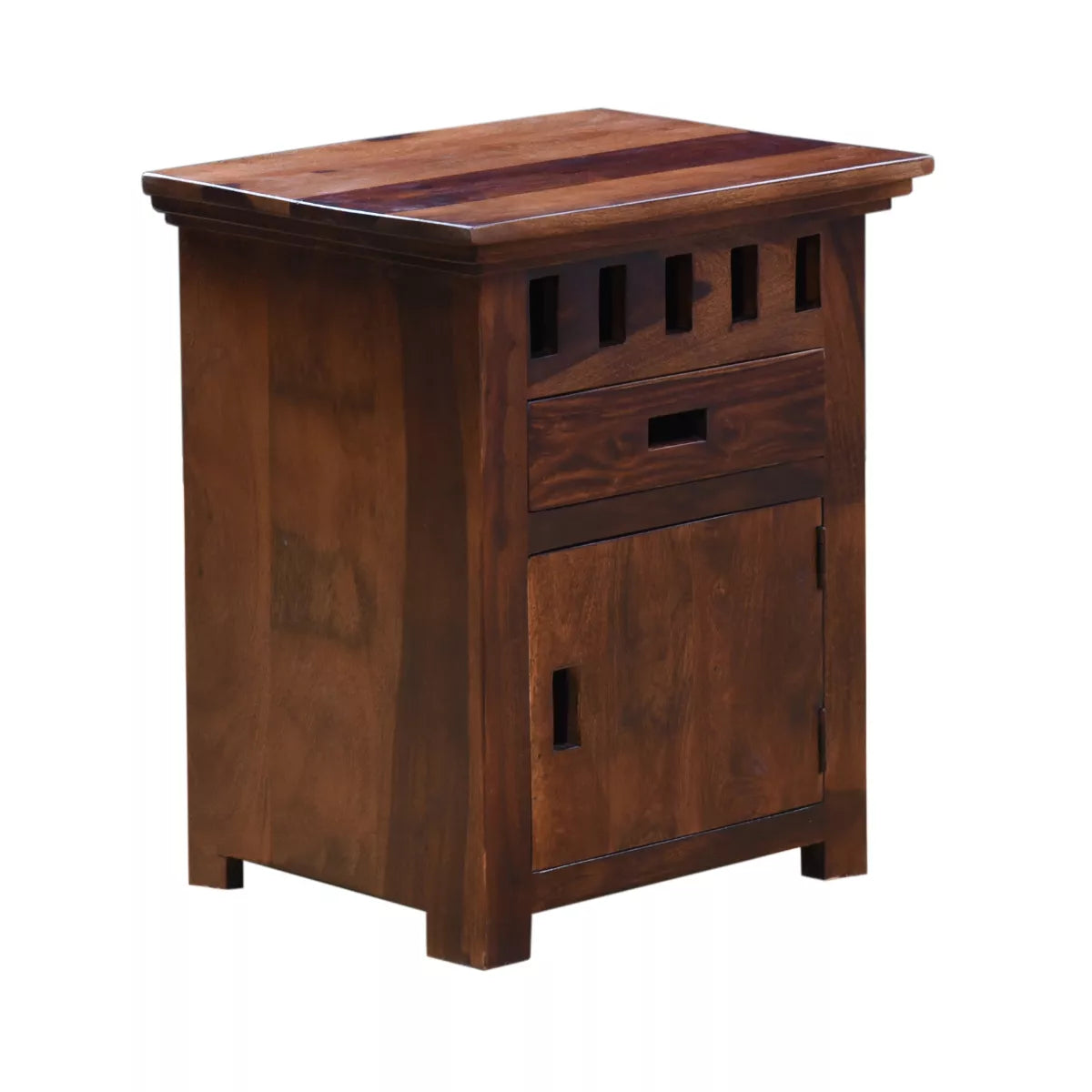 Ethina Sheesham Wood Modern Geometric Rectangular Bedside Table