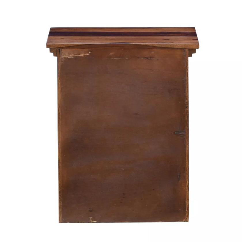 Ethina Sheesham Wood Modern Geometric Rectangular Bedside Table back view