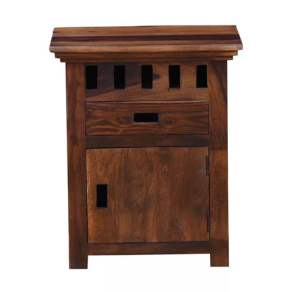 Ethina Sheesham Wood Modern Geometric Rectangular Bedside Table