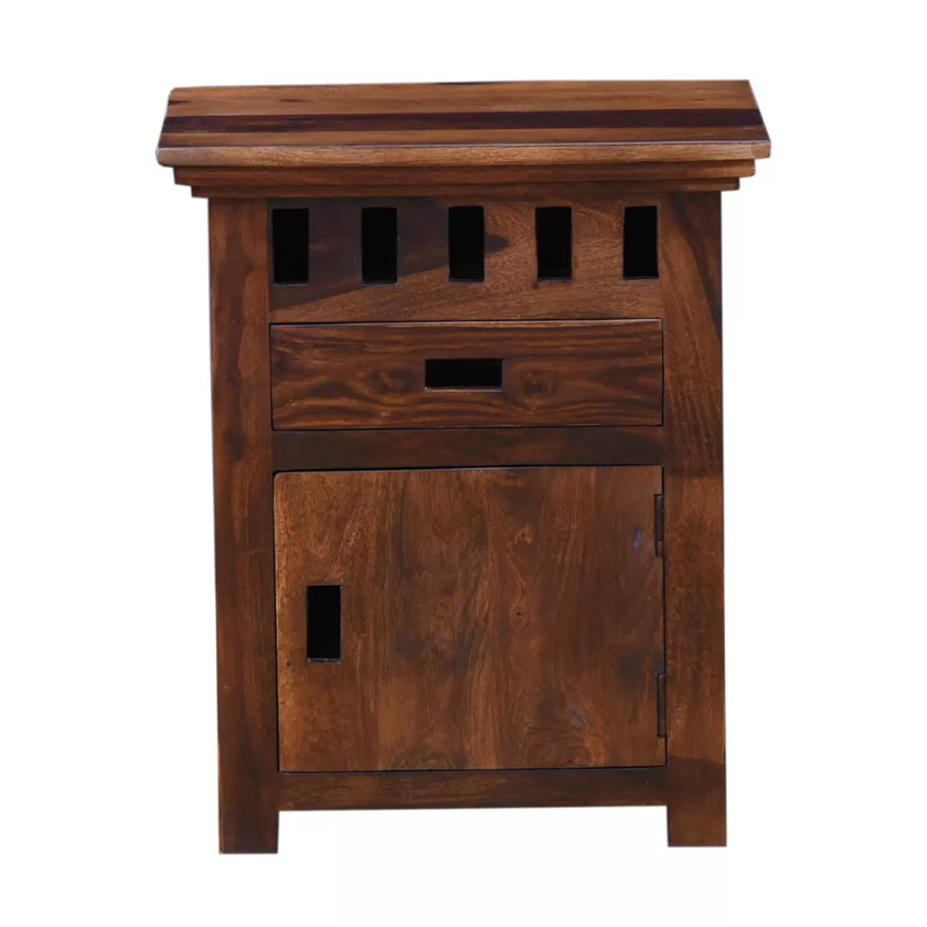 Ethina Sheesham Wood Modern Geometric Rectangular Bedside Table