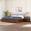 Fabisha Modern Sheesham Wood Platform Bed with Upholstered Headboard