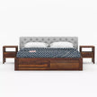 Fabisha Modern Sheesham Wood Platform Bed with Upholstered Headboard