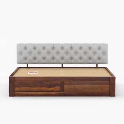 Fabisha Modern Sheesham Wood Platform Bed with Upholstered Headboard