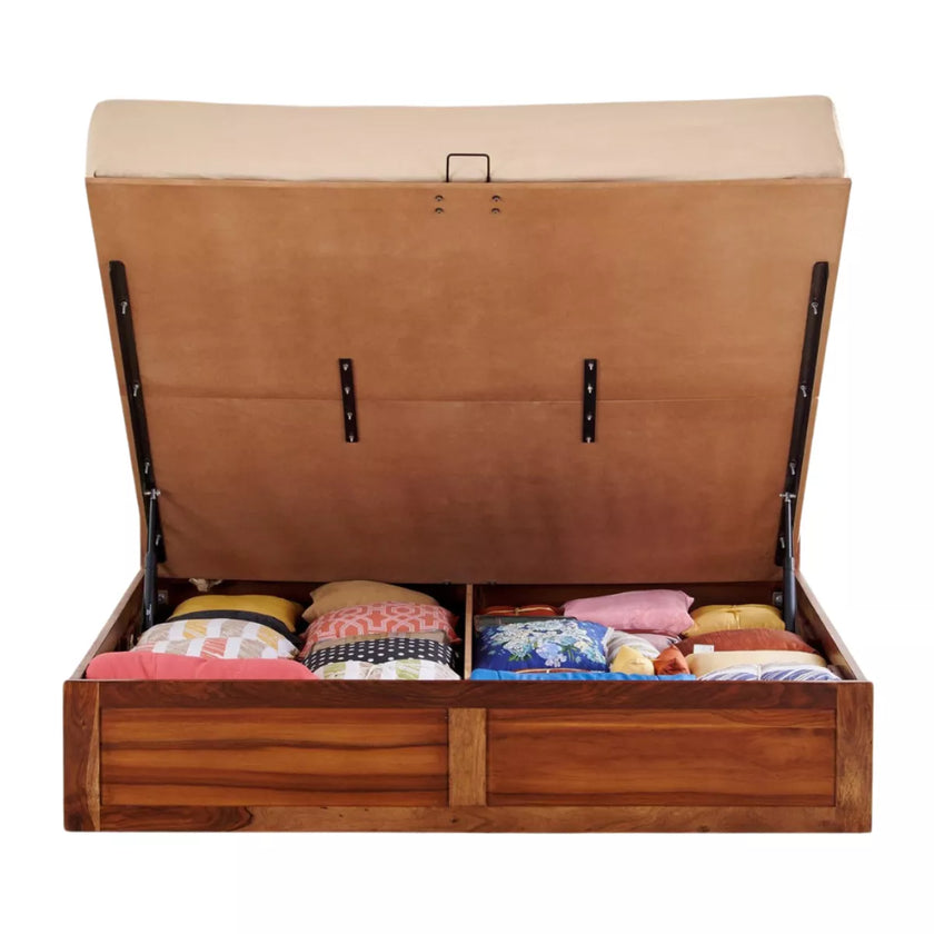 Fabisha Modern Sheesham Wood Platform Bed with Upholstered Headboard - Induscraft