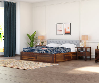 Fabisha Sheesham Wood Bed by Induscraft | King & Queen Sizes with Storage Options