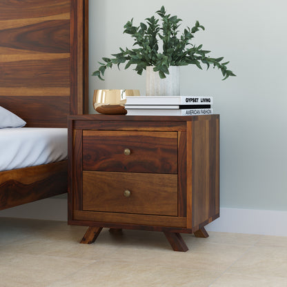 Ferey Bedside by Induscraft with 2 Drawers in Solid Sheesham Wood