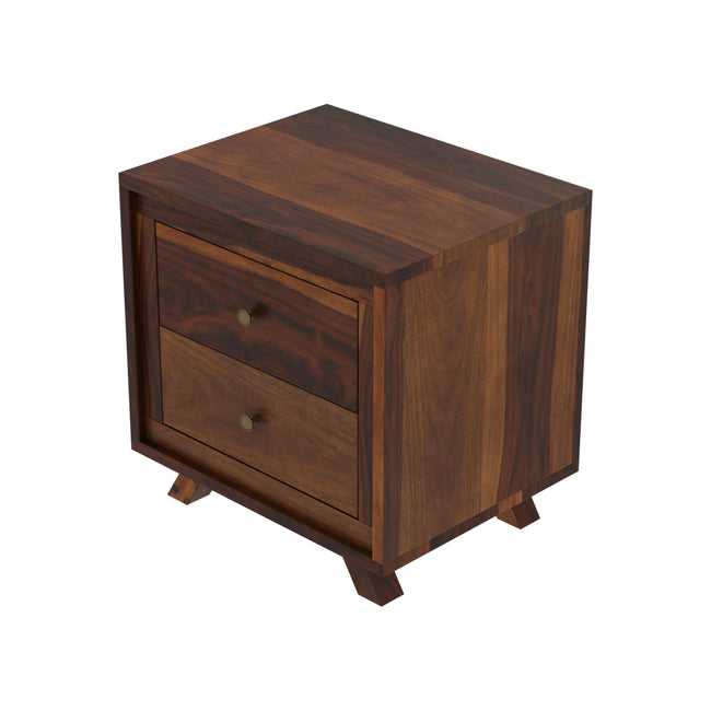 Ferey Sheesham Wood Mid-Century 2 Drawer Beside with Tapered Legs