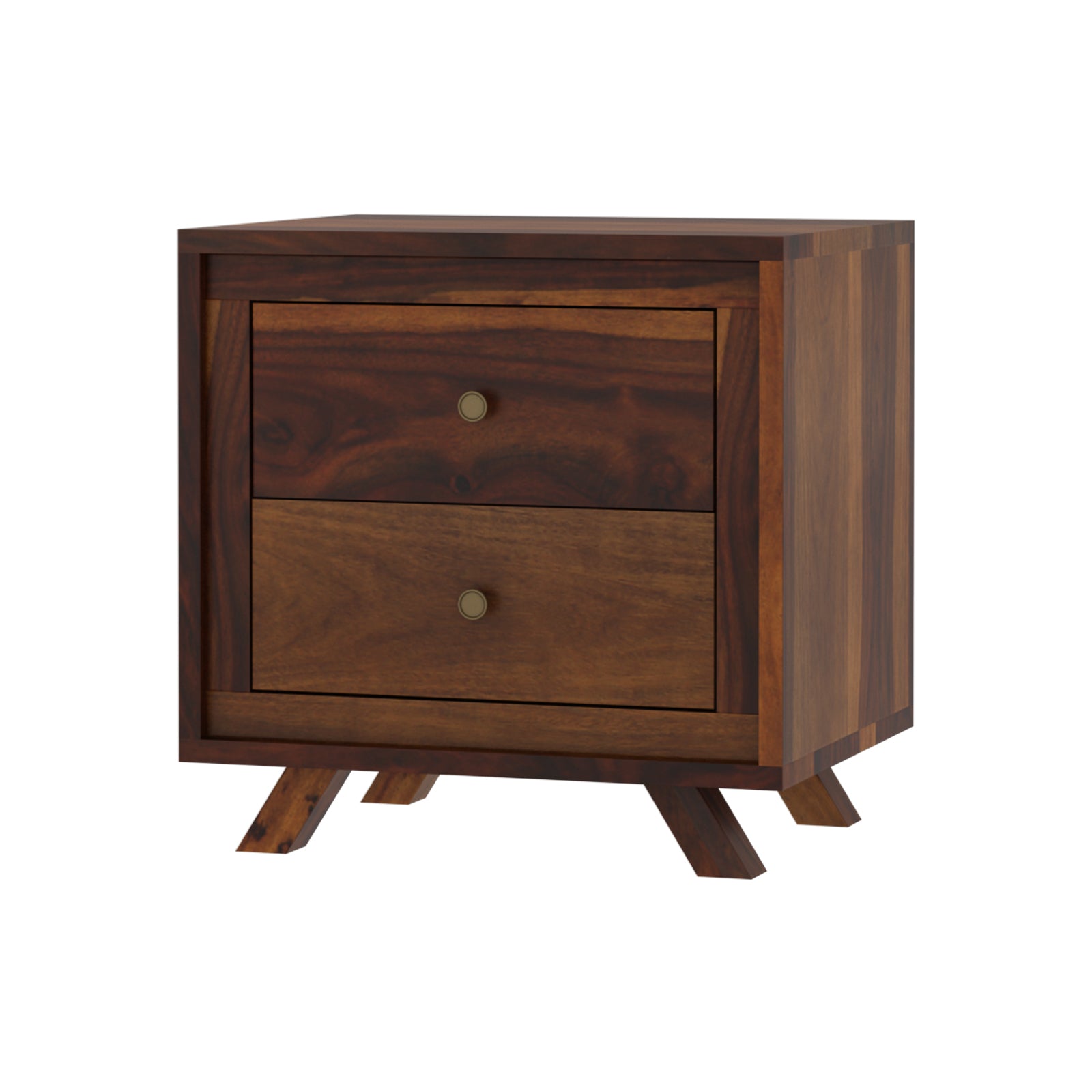 Ferey Sheesham Wood Mid-Century 2 Drawer Beside with Tapered Legs