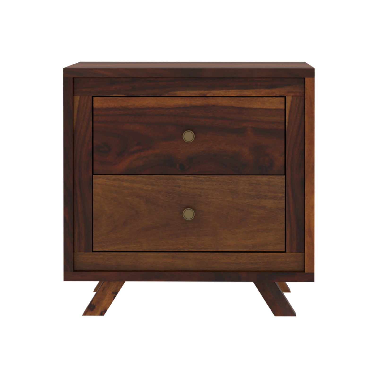 Ferey Sheesham Wood Mid-Century 2 Drawer Beside with Tapered Legs