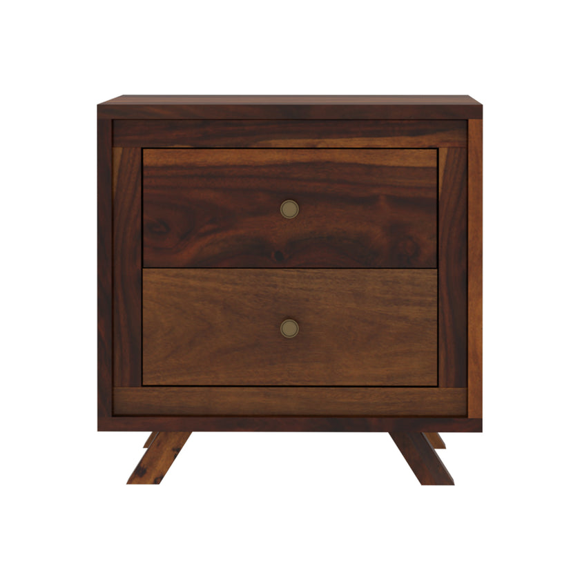 Ferey Sheesham Wood Mid-Century 2 Drawer Beside with Tapered Legs
