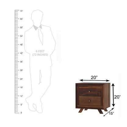Ferey Bedside by Induscraft with 2 Drawers in Solid Sheesham Wood