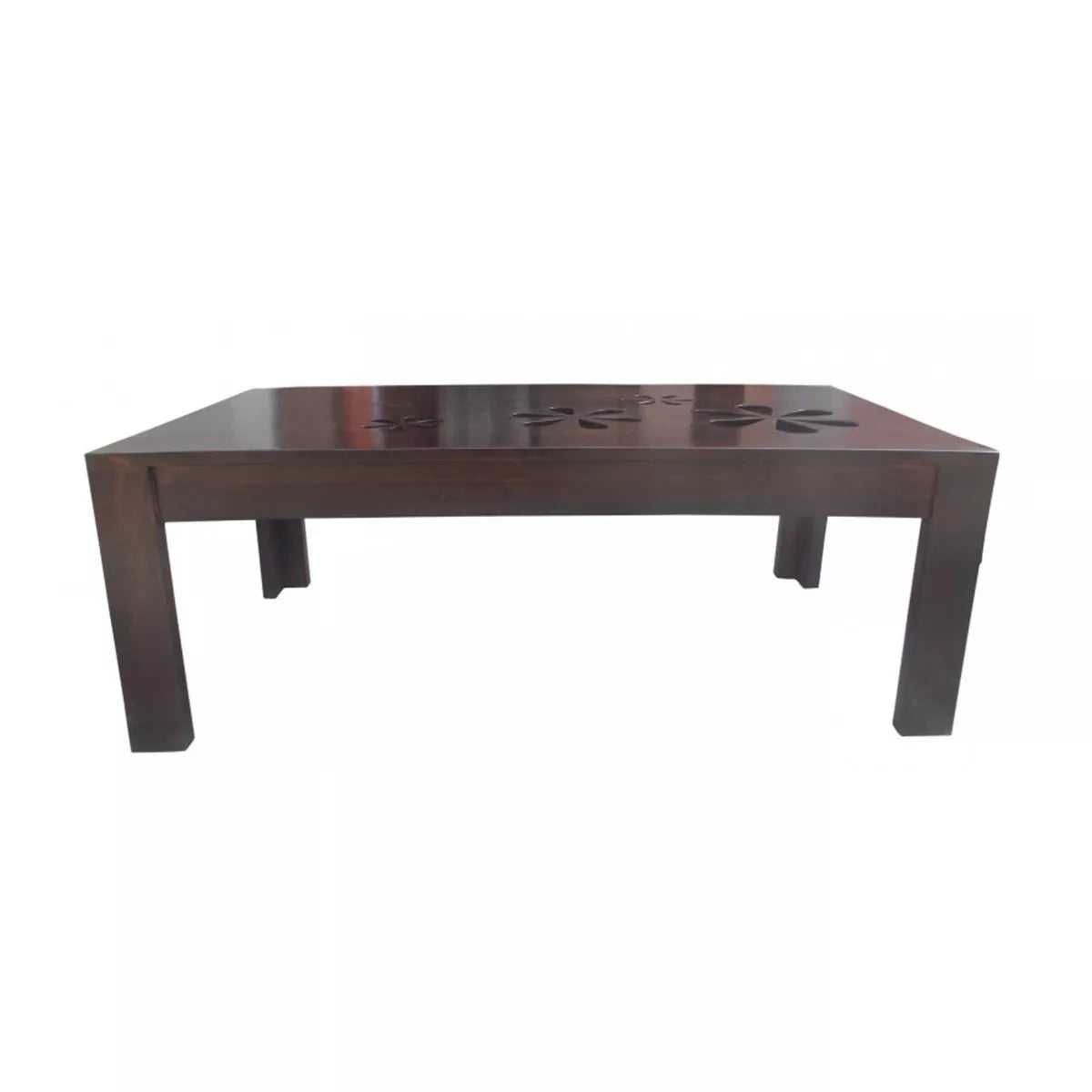 Flower Sheesham Carved Floral Pattern Rectangular Center Table