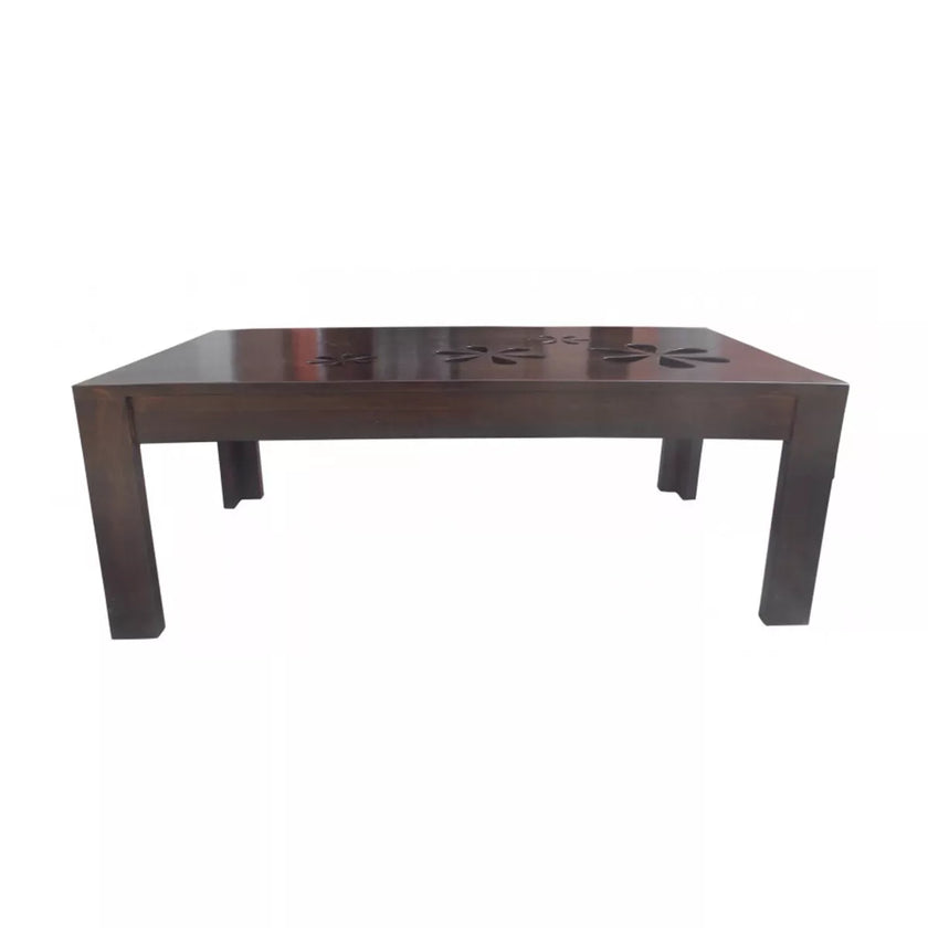 Flower Sheesham Carved Floral Pattern Rectangular Center Table