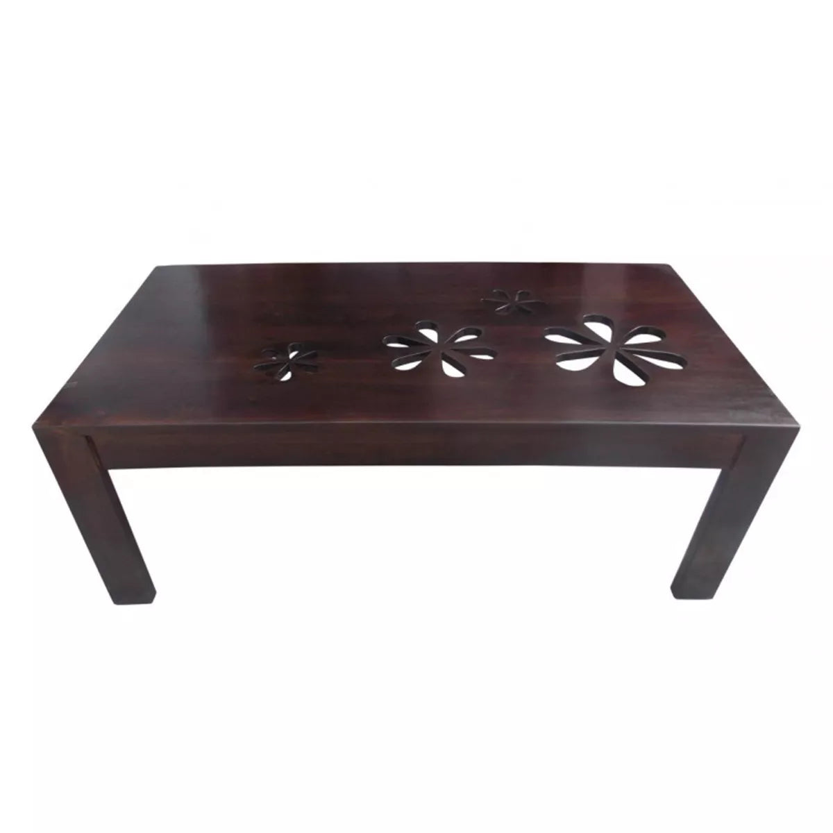 Flower Sheesham Carved Floral Pattern Rectangular Center Table - Induscraft