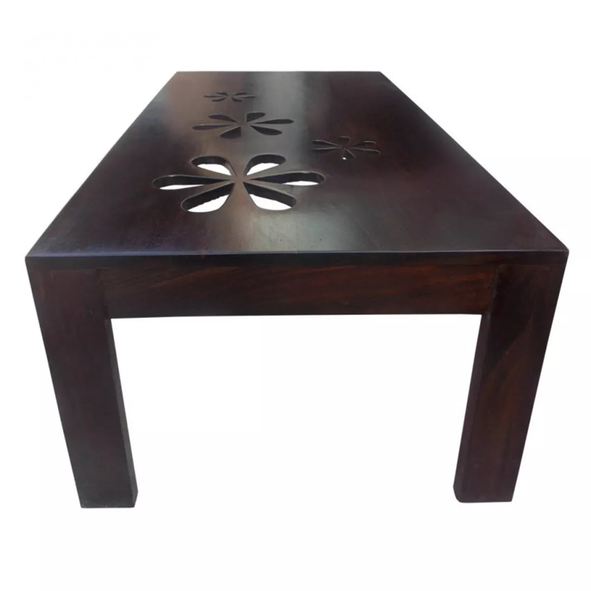 Flower Sheesham Carved Floral Pattern Rectangular Center Table - Induscraft