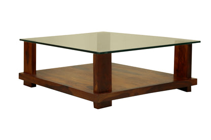 Demto Square Glasstop Centre Table by Induscraft in Solid Sheesham Wood