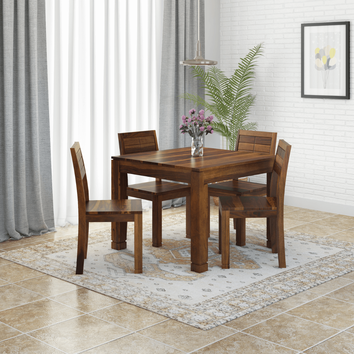 Gangam Modern Sheesham Wood 6 Seater Dining Set with Bench