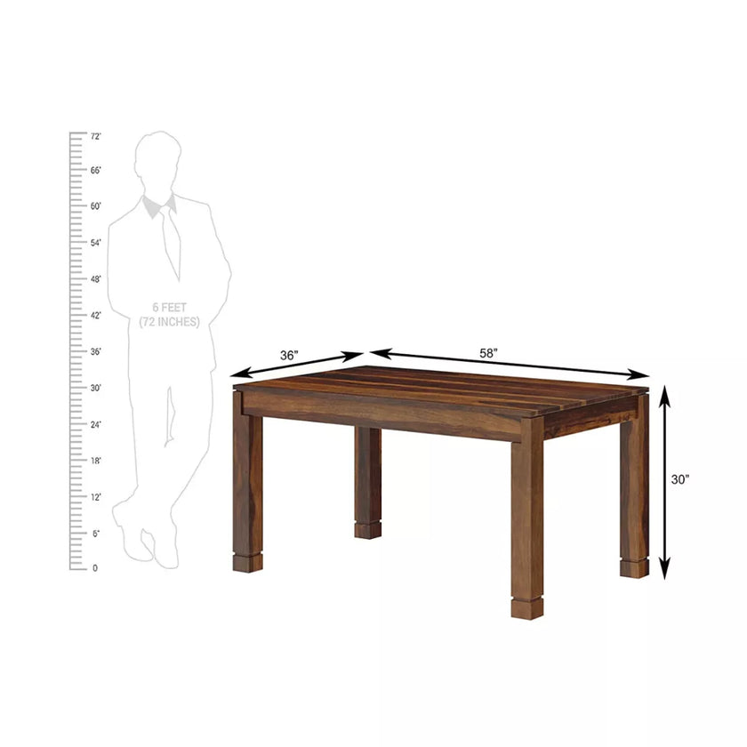 Wooden table with dimensions labeled on a white background