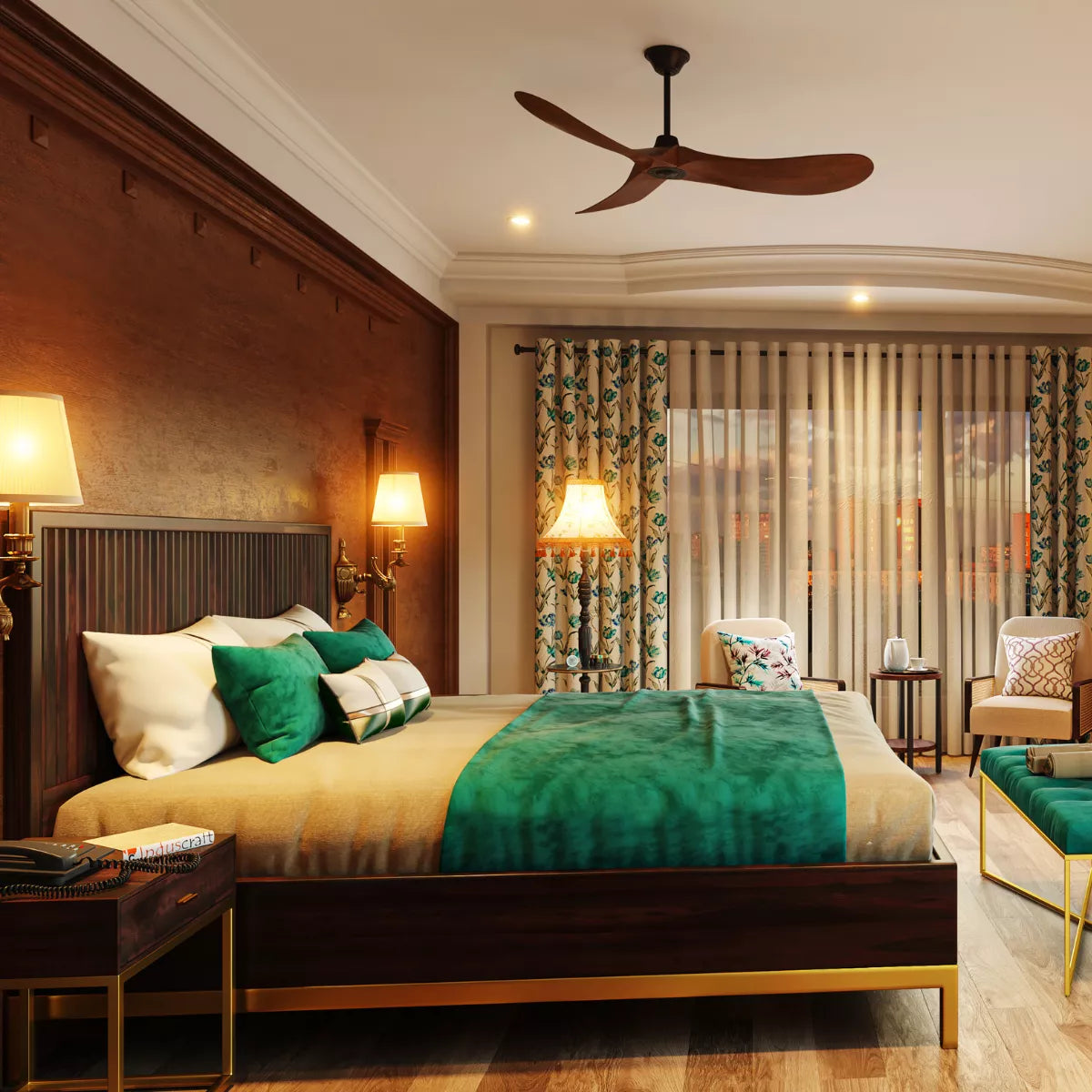 Golden Goa Sheesham Wood Luxury Bed with Fluted Headboard