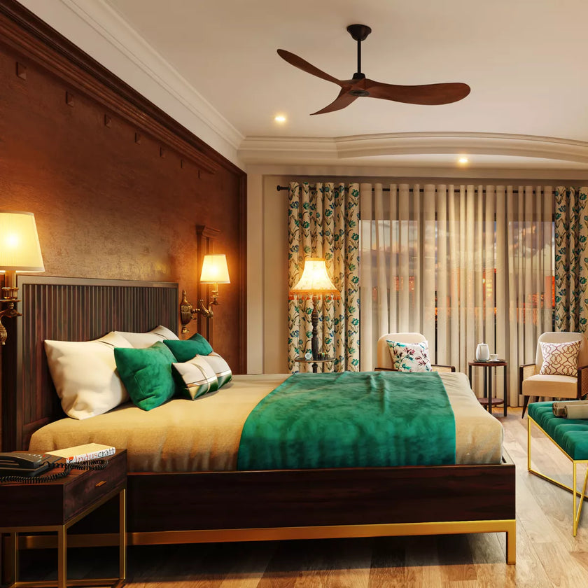 Golden Goa Sheesham Wood Luxury Bed with Fluted Headboard - Induscraft