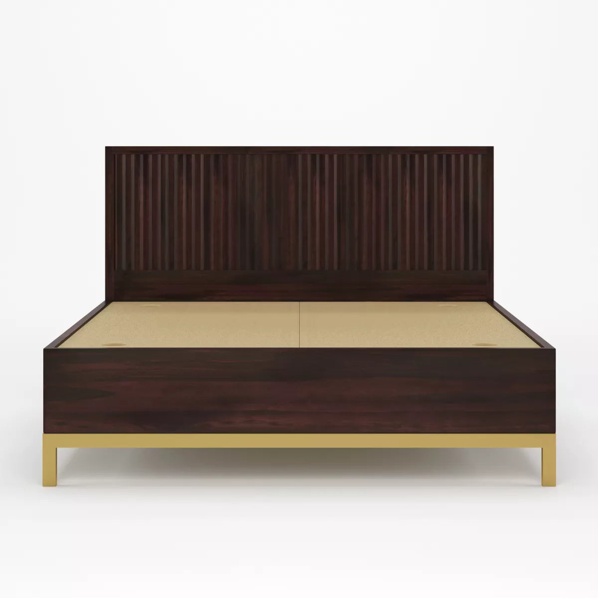 Golden Goa Sheesham Wood Luxury Bed with Fluted Headboard - Induscraft